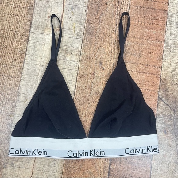 CALVIN KLEIN Small Cotton Logo Triangle Bra Bralette Casual Solid - Picture 1 of 6